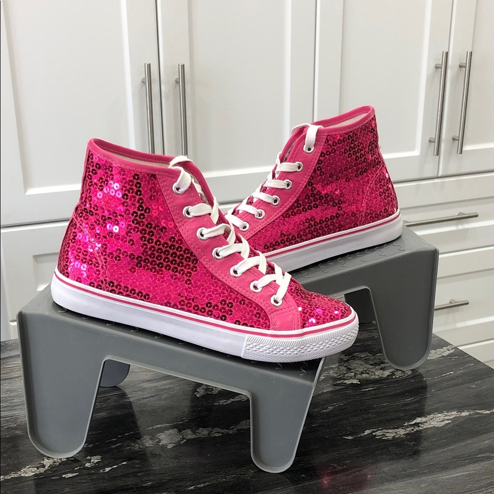 Balera High Pop Dance Sneakers Girls Size 7 Pink Sequin High Top Dance Shoes